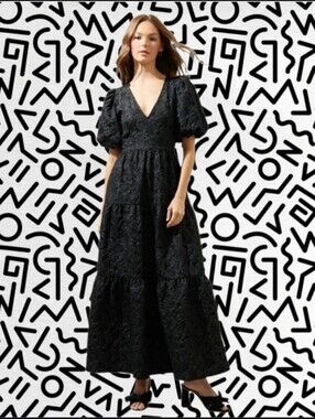 Black Tiered Maxi Dress - Arielle Jacquard